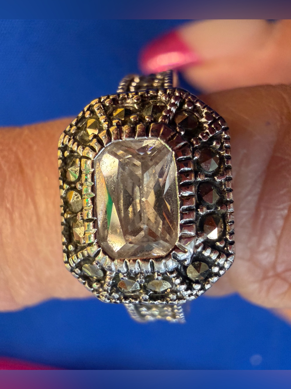 Park Lane Antique Silver Statement Crystal Ring Size 8 New